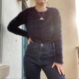 BRANDY MELVILLE BLACK FUZZY CROPPED LONG SLEEVE